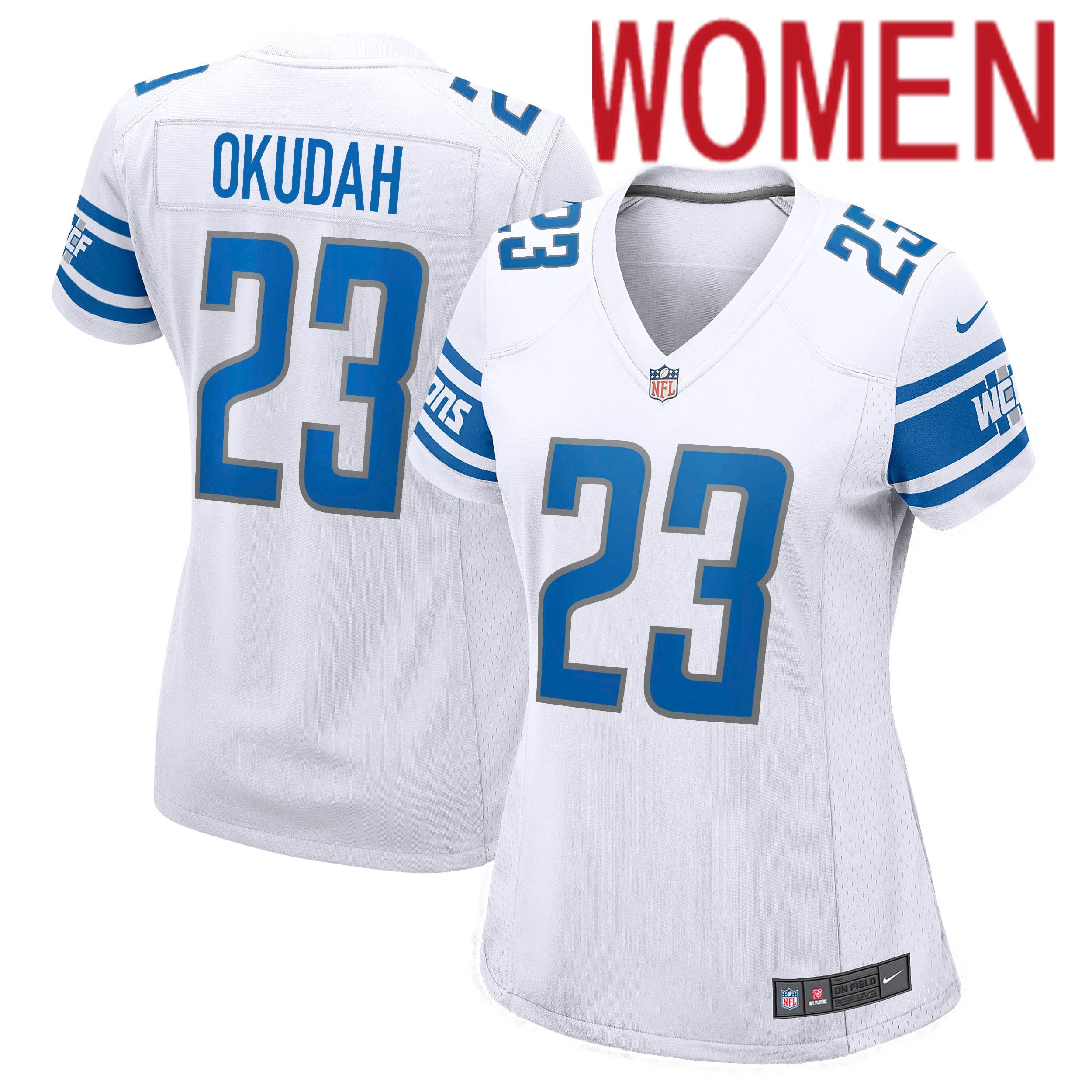 Women Detroit Lions #23 Jeff Okudah Nike White Player Game NFL Jersey